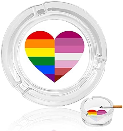 LMBT Transznemű Pride Flag Szív Kristály Hamutartó Cigaretta vagy Szivar hamutartó Jogosultja Üveg Kerek Esetben Beltéri