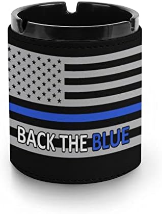 Vissza A Kék Rendőrségi Vonalon Zászló Cigaretta Hamutartó PU Bőr hamutartó Dohányzás tartó Home Office Asztali Dekoráció