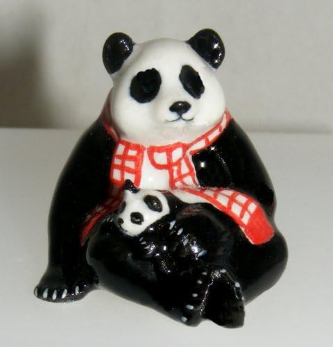 Eyedeal Figurák Panda Medve Anya Visel, Piros Sál, Miközben a Kölykét Szuper Miniatűr Figura Porcelán Új Klima L170B