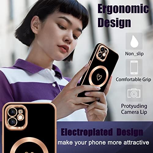 YKCZL Kompatibilis az iPhone 11 Esetben MagSafe, Luxus Galvanizáló Aranyos Szív Teljes Kamera Lencséjét védő Mágneses tok