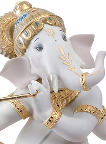 LLADRÓ Bansuri Ganesha Szobor. Limitált Kiadás. Porcelán Ganesha Ábra.