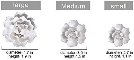 YKLL 3 Csomag Fehér Bazsarózsa, Kézzel készített 3D Kerámia Virág, Fali Dekor Pediments Wall Art Nappali Haza Előszoba Hálószoba,