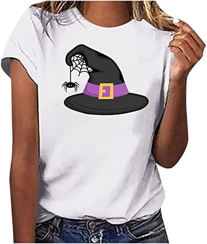 Vicces Grafikus Póló Női Rövid Ujjú Halloween Tunika Maximum Boszi Kalap Nyomtatás Fél, Maximum Laza Fit Fehér Blúz