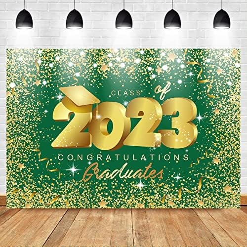 Mocsicka Osztály 2023 Hátteret 7x5ft Zöld-Arany Csillogó Congrats Grad Fél Fotó Hátterekkel, Ballagási Party Fotózás Stúdió