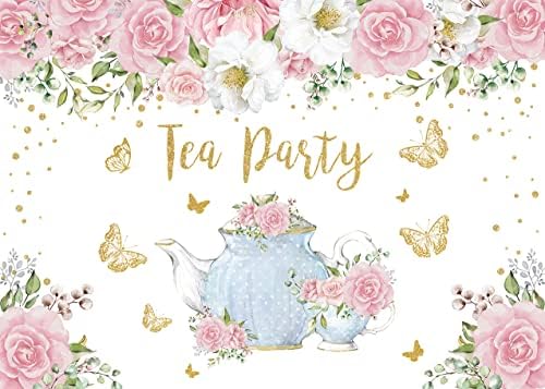 Tea Party Hátteret Rózsaszín Rózsa Virágos Arany Pillangó Teáskanna nézzük Partea Háttér Tavaszi Lány Hercegnő Csodaország