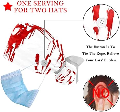 Orvosi Sapkák a Nők Gombok Hosszú Haj, 2 Darab Állítható Dolgozó Kap, Halloween Horror Véres Kéz Nyomtatás