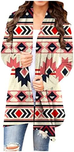 Könnyű Kardigán Női Etnikai Style Pulóvert Azték Nyomtatás Grafikai Téli Kabát, Hosszú Ujjú Nyissa ki az Elülső Outwear