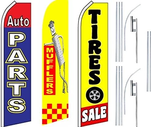 Auto Shop Szolgáltatások Super Zászló 3 Pack & Lengyelek-Autóalkatrész-Kipufogók-Gumik
