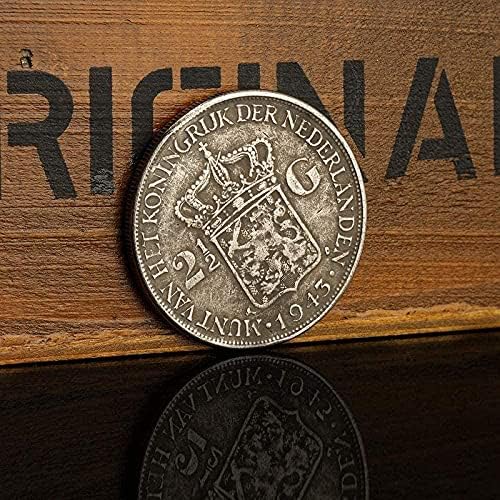 1943-Ban Hollandia 2 5 Dong Silver Dollar Wilhelmina Királynő Megemlékező Ezüst Érme Külföldi Érme-Antik Érme Gyűjtemény