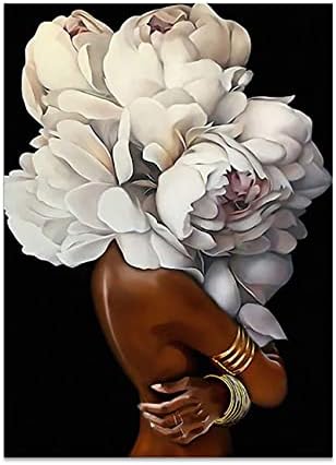 Afro-Amerikai Wall Art Fehér Virág, a Fekete Nők Fejét Vintage Vászon Art Festmények, Modern, Absztrakt Lány Kép Haza Fali