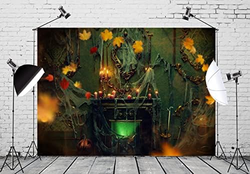 Loccor 9x6ft Szövet Halloween Témájú Hátteret, Őszi Levelek Kopott Középkori Kísértetjárta Ház Fotózás Háttér Szülinapi Buli