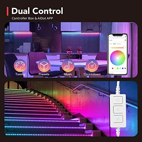 OREiN Smart LED Szalag Világítás, 23ft Music Sync Led Világítás Hálószoba, RGBIC LED Szalag Kompatibilis Alexa, a Google