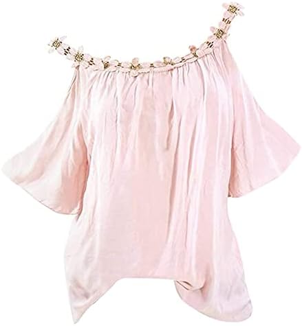 Camisas a szex para Mujer Blusa sólida Talla Grande Camiseta Manga Corta con hombros descubiertos Camiseta Encaje 2023