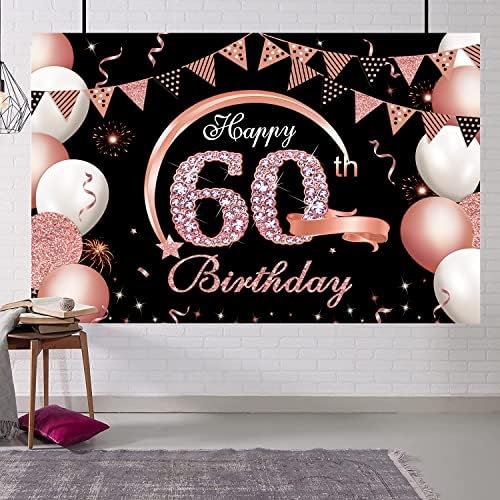 5x3ft Boldog a 60-ik Születésnapját Banner Hátteret Rose Gold 60 Szülinapi Dekoráció, a Nők 60 Születésnapi Jele, Party Kellékek