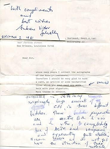 Orvosi NOBEL-DÍJAT 1977 Andrew Schally autogramot, kézzel írott kézirat & autogramot levelet & aláírás