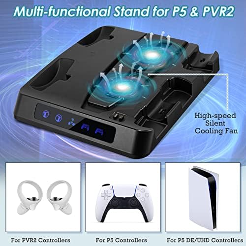Augot Legújabb Töltés Állni PS5, valamint PSVR2 Multi-Funkcionális Függőleges Állvány Hűtő Ventilátor, Dual Controller Töltő