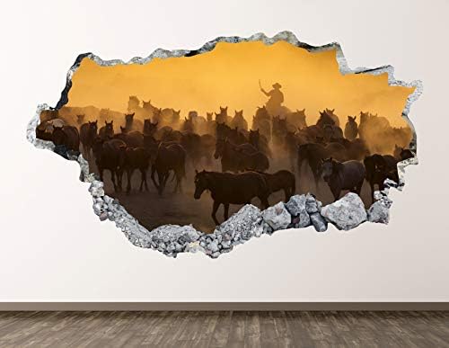 Cowboy Fali Matrica Art Dekoráció 3D-s Összetört Farmon Lovak Matrica Poszter, Gyerek Szoba Falfestmény, Egyedi Ajándék BL1225