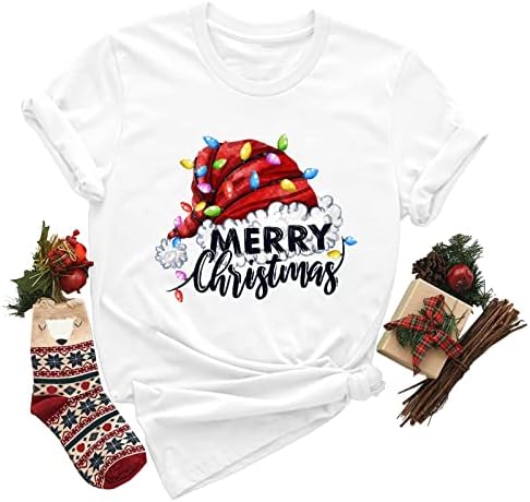 Tees Karácsonyi Túlméretezett Pólók Női Karácsonyi Nyomtatás O-Nyakú, Rövid Ujjú Blúz Felsők Pólók T-Shirt Vicces Gym Ing