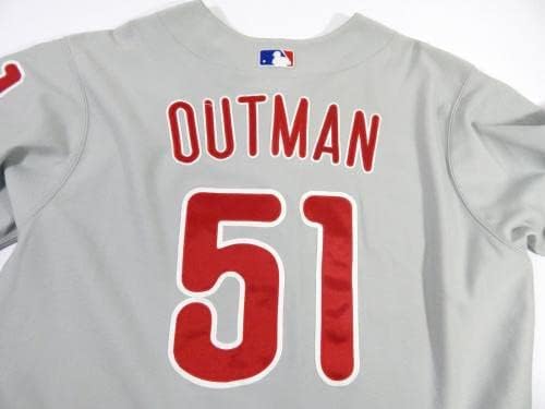 Philadelphia Phillies Josh Outman 51 Játékban Használt Szürke Jersey 46 DP44203 - Játék Használt MLB Mezek
