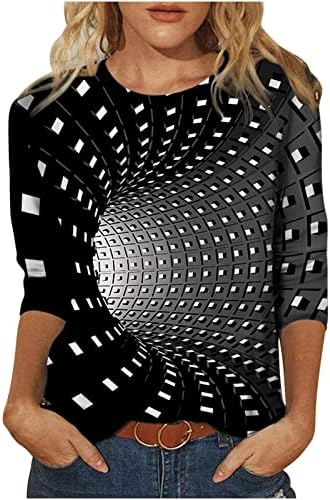 Nyári Sleeve póló Nők Vicces Újdonság Gradiens Nyomtatott Blúzok 3/4-Es Ujjú Árnyék 3D Tunika Felsők Pólók Pulóver