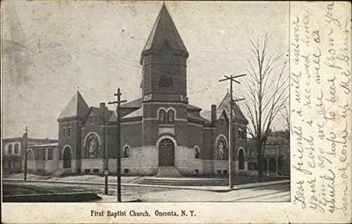 Első Baptista Templom Oneonta, New York, NY Eredeti Antik Képeslap, 1907