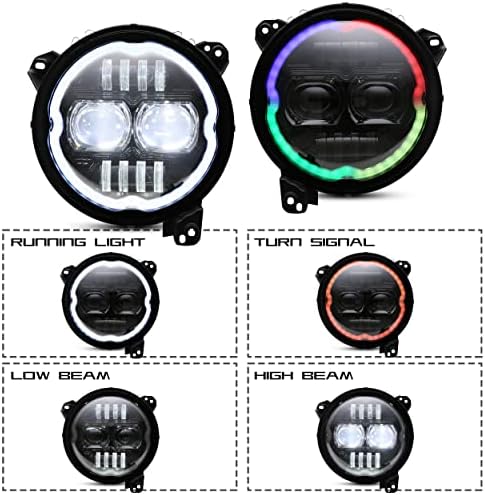 Creayuning 9 Inch RGB LED Fényszórók Üldözi RGB Glória fényszóró csere APP ellenőrzött Üldözi RGB glória Alkalmas Wrangler