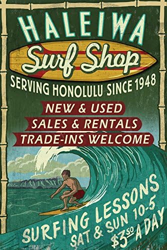 Lámpás Nyomja Meg Haleiwa, Hawaii, Surf Shop Vintage Jel (Honolulu Változat) ( Pamut Vászon Újrafelhasználható Táska)
