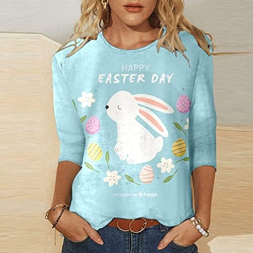 Húsvéti Pólók Női Plus Size 3/4-Es Ujjú Sleeve Póló Felső Aranyos Nyuszi Tojást Póló, Nyári, Alkalmi Blúzok