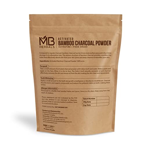 MB Növényi Aktív Szén Por 100 Gramm / 3.5 oz | Élelmiszeripari Bambusz Szén Por | Mélyen Tisztítja & Méregteleníti a Bőr