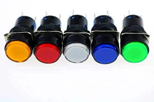 SCRUBY 16 mm-es DC 12V LED-es Nyomógomb Kapcsoló Kék, Zöld, Piros, Sárga, Fehér lámpa Rögzített Nyomógombos Kapcsolók Reteszelés