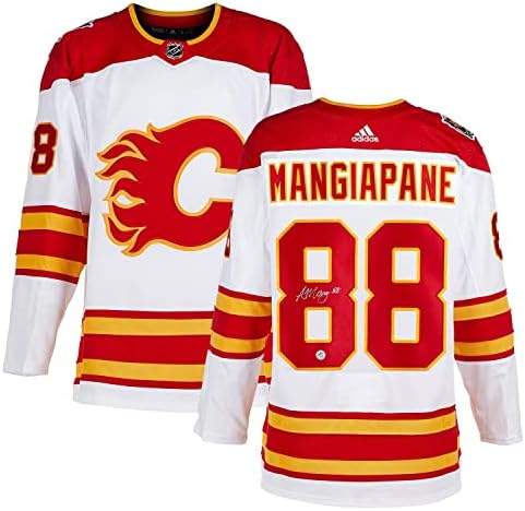 Andrew Mangiapane Aláírt Calgary Flames 2019 Örökség Klasszikus Adidas Jersey - Dedikált NHL-Mezek