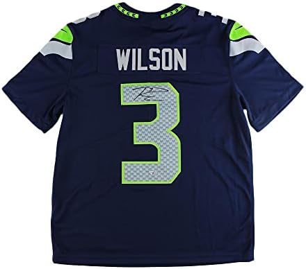 Russell Wilson Aláírt Seattle-i Nike Korlátozott sötétkék Jersey - Dedikált NFL Mezeket