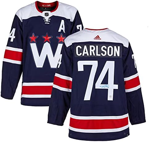 John Carlson Washington Capitals írta Alá Alt Haditengerészet Adidas Jersey - Dedikált NHL-Mezek