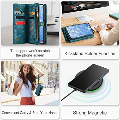 Kowauri Samsung Galaxy S23 Plusz Tárca az Esetben,Cipzár Táska Tok Bőr Pénztárca a Kártya Birtokosa Csuklópántot Levehető