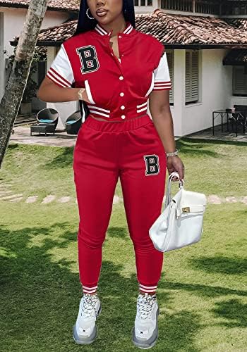 2 Darab Ruhák, Női Hosszú Ujjú Melegítő Baseball Dzseki Melegítő Set Gombot Le Sweatsuits