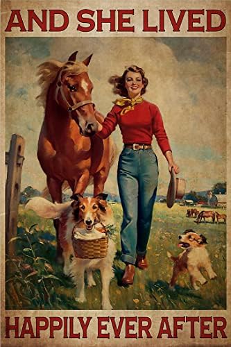 Fém Tin Retro Jel - Vintage Lány a Ló meg a Kutya Fém Poszter, Élt Boldogan Fém Poszter, Vintage Művészet, Retro Fém Poszter,