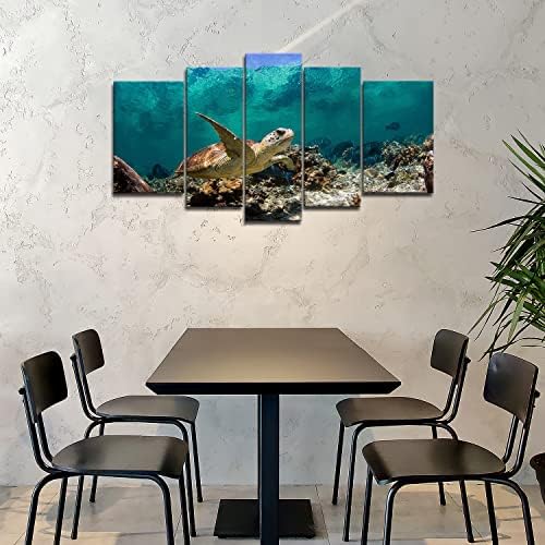 Kék 5 Panel Wall Art Festmény Víz alatti Teknős Nyomatok Vászonra A Kép, Állatok Kép Olaj Haza Modern Dekoráció Nyomtatás,