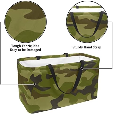 Újrafelhasználható Bevásárló Kosár, Zöld Katonai Álcázás Hordozható Összecsukható Piknik Táskák Szennyes Kosár Bevásárló
