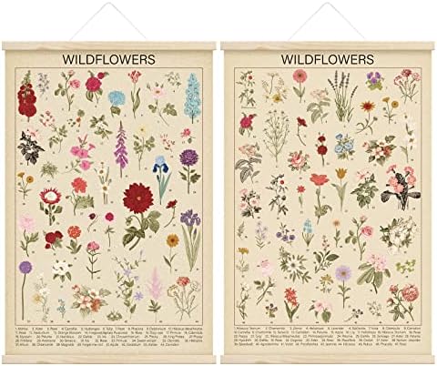 2 Db Vintage Vadvirágok Lóg Poszter Retro Botanikus Wall Art a Vásznon Virágos Növény Poszter Cottagecore Fali Dekor Régi