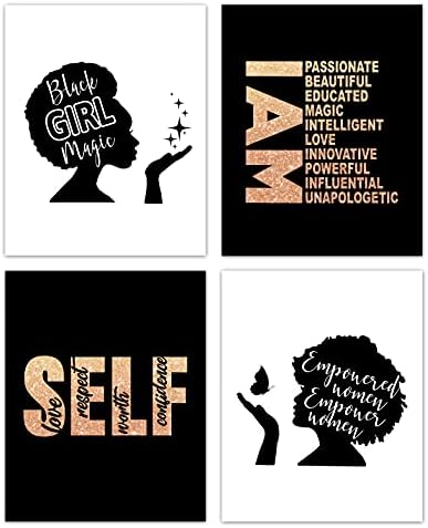 HUYAW Fekete Lány Mágikus Nő Jogosult a Nők Felhatalmazza a Nők Afro-Amerikai Afro Fal Művészi Nyomatok Készlet 4, Inspiráló