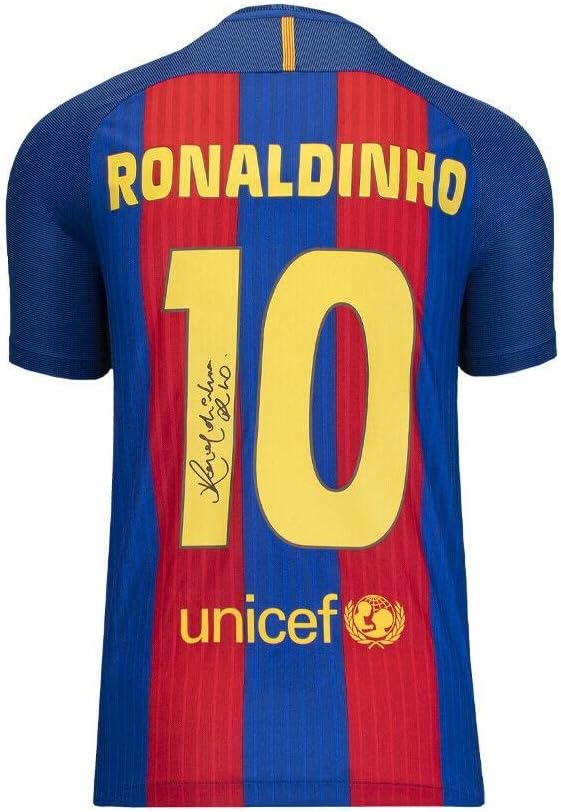 Ronaldinho Aláírt Barcelona Póló: Haza, -17 Autogramot Jersey - Dedikált Foci Mezek