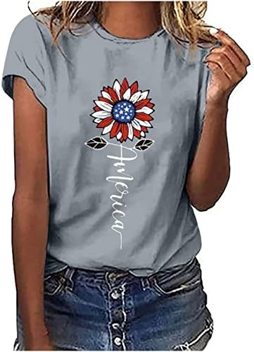 Napraforgó Maximum a Nők július 4-én Tshirts Nyári Rövid Ujjú Kerek Nyakú Pulóver Virágos Grafikus Blúz, Póló