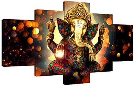 AMEMNY Vászon Festmény Wall Art lakberendezés Nappali HD Nyomatok 5 Darab elefántormány Isten Moduláris Poszter Ganesha Képek