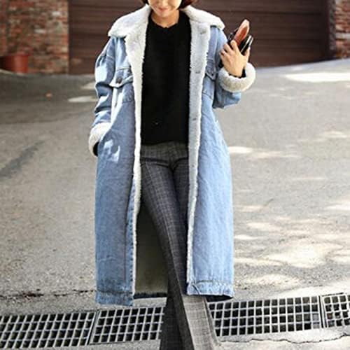 Téli Női Jean Kabát Sűrűsödik, Meleg Gyapjú Hosszú Farmer Kabát Punk Outwear Hosszú Ujjú Gombot Kabát Zsebében Lányok