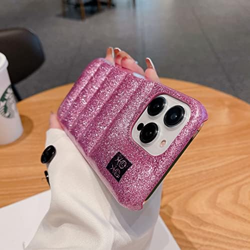 FXFOOT Puffer tok iPhone 14 Pro Max, Bling Divat Luxus Csillogás Galvanizáló Pink Sparkle Aranyos Puha Gömbhal Kabát Anyag