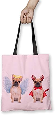 Francia Bulldog, Francia Ördög, Angyal, Ajándék Kutya Szerelmesek - Újrafelhasználható Vásárló Váll Tote Bags a Kutya - 4