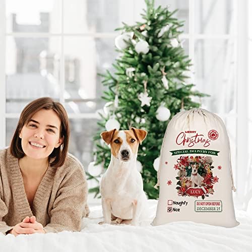 BAGEYOU Személyre szabott Kutya Mikulás Zsák Szép Amerikai Bulldog Santa Bag Karácsonyra, Karácsonyi Ajándék, a Zsinóros