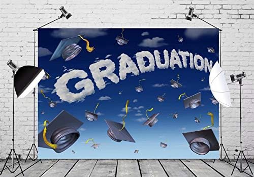 BELECO 9x6ft Szövet Osztály 2022 Diplomaosztó Ünnepség Hátteret Agglegény Sapka Kék Ég Congrats Grad Diplomaosztó Háttér