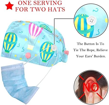 2 Csomag hőlégballon Minta Dolgozó Kap Gombokkal a Nők/Férfiak Fejpánt Állítható Nyakkendő Vissza Bouffant Kalapok