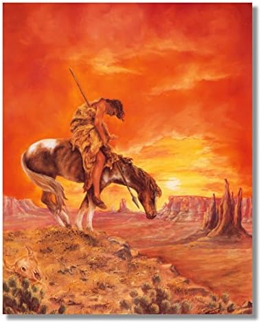 Vége A Nyomvonal Amerikai Indián a Ló a Szikla pereme a Lángoló Sivatag Art Print 16x20